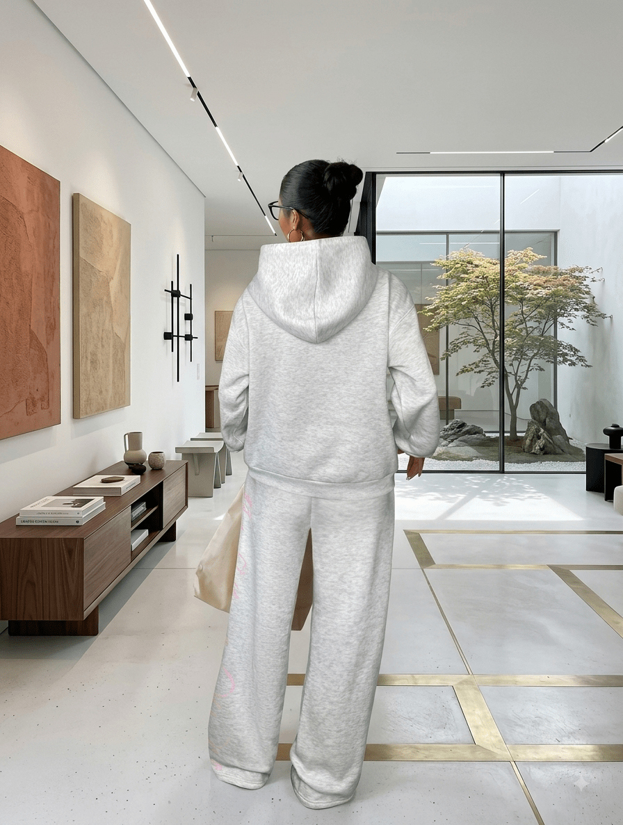 Letter Print Hoodie & Sweatpants Knit Tracksuit Set – Cream - GLITCH-BELLE