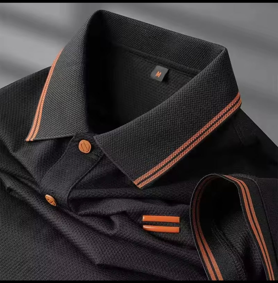 Luxury Men's Business Polo Shirt – Soft Solid Loose Fit Tee - GLITCH - BELLE