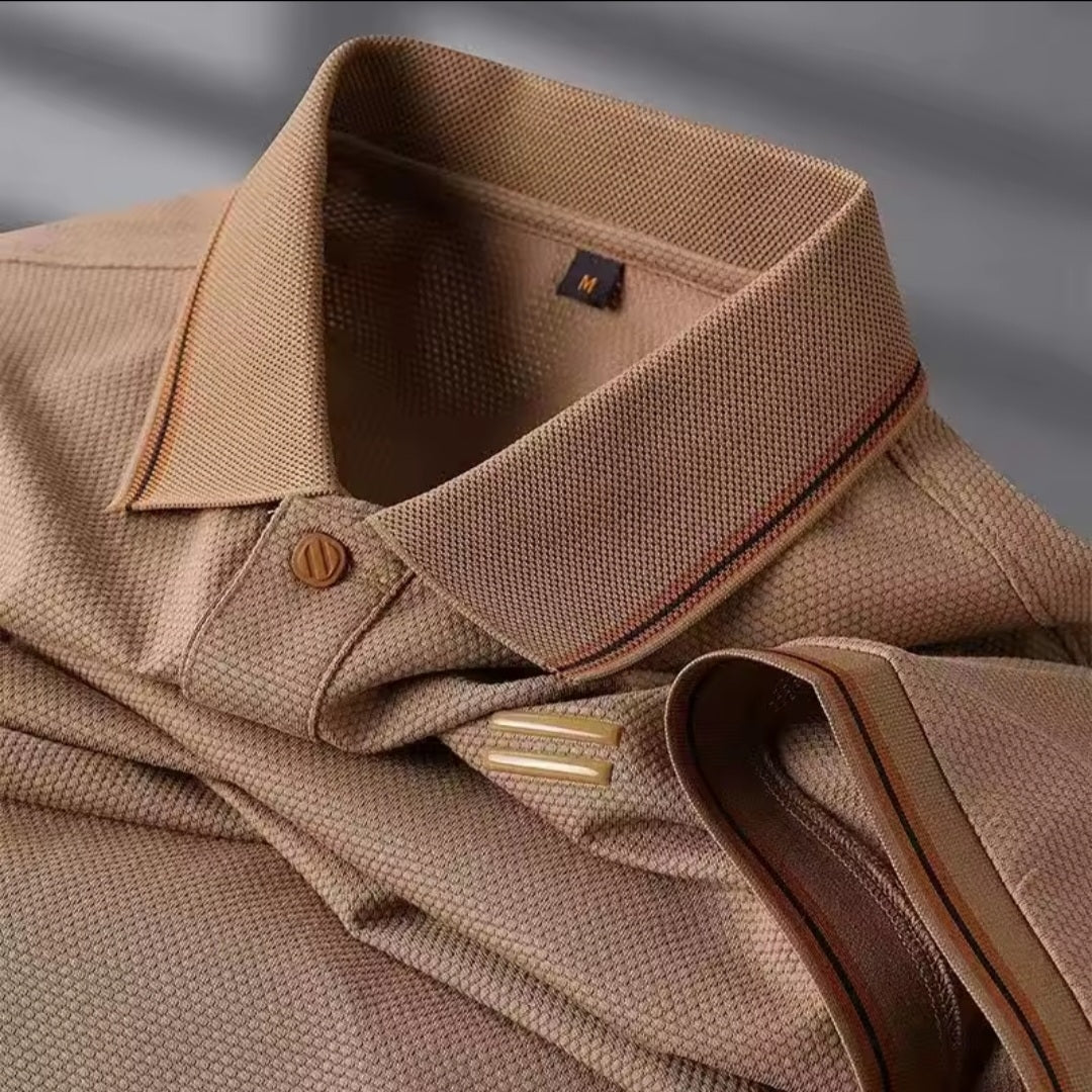 Luxury Men's Business Polo Shirt – Soft Solid Loose Fit Tee - GLITCH - BELLE