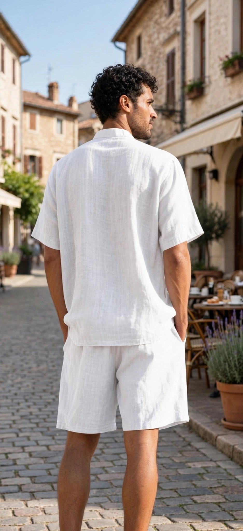 Men's 2-Piece Linen Set – Short Sleeve Henley T-Shirt & Drawstring Beach Shorts - GLITCH-BELLE