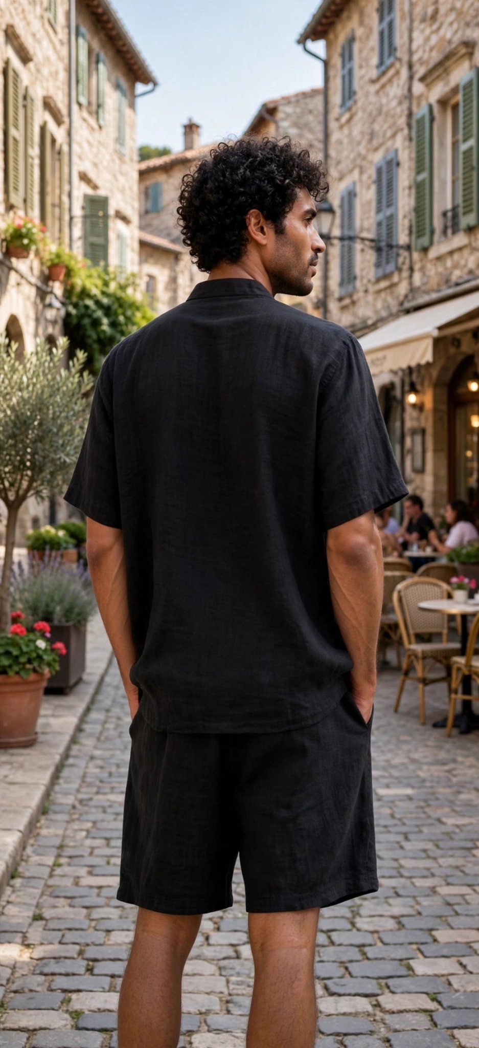 Men's 2-Piece Linen Set – Short Sleeve Henley T-Shirt & Drawstring Beach Shorts - GLITCH-BELLE