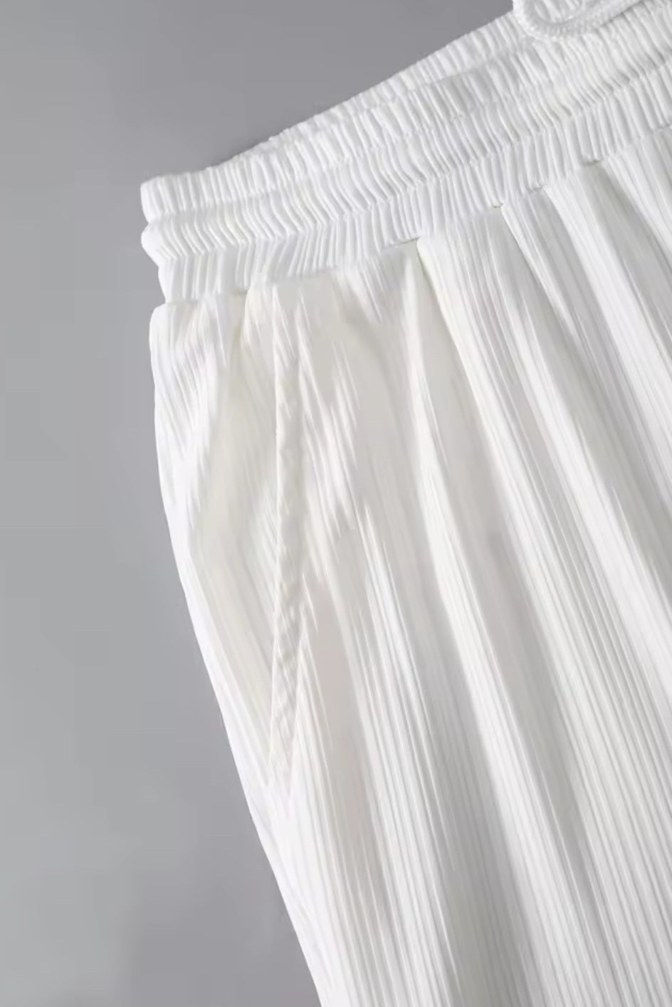 Men's 2 Piece Vertical Striped Textured Outfit – White Lapel Shirt & Drawstring Pants Set - GLITCH-BELLE