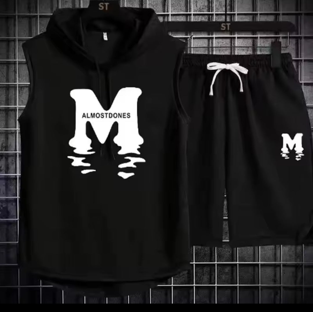 Men's AlmostDones Sleeveless Hoodie & Shorts Tracksuit Set - GLITCH-BELLE