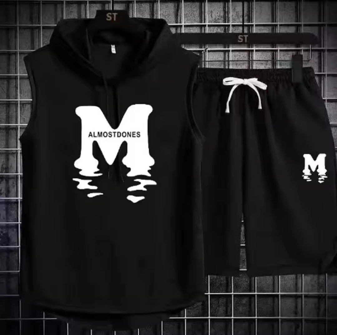 Men's AlmostDones Sleeveless Hoodie & Shorts Tracksuit Set - GLITCH-BELLE