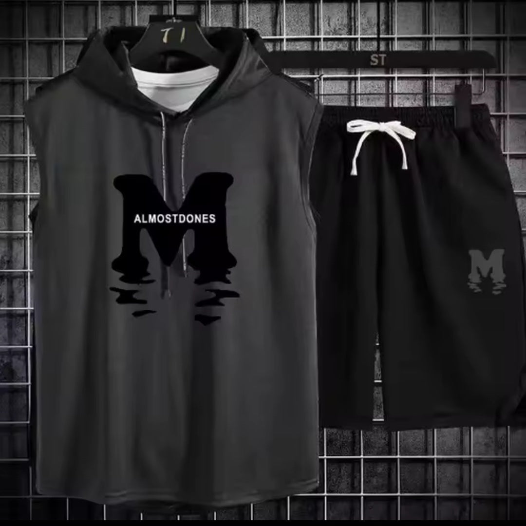 Men's AlmostDones Sleeveless Hoodie & Shorts Tracksuit Set - GLITCH-BELLE