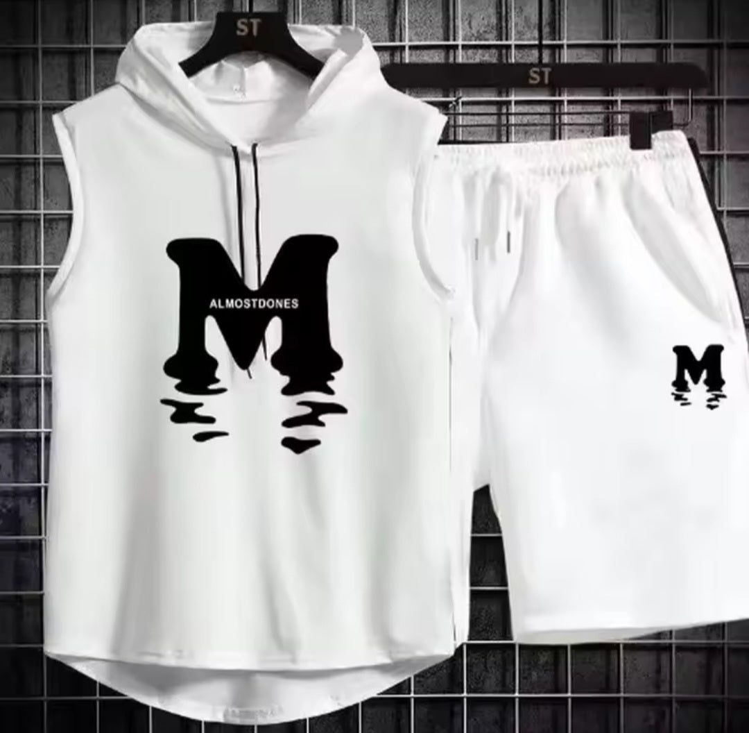 Men's AlmostDones Sleeveless Hoodie & Shorts Tracksuit Set - GLITCH-BELLE