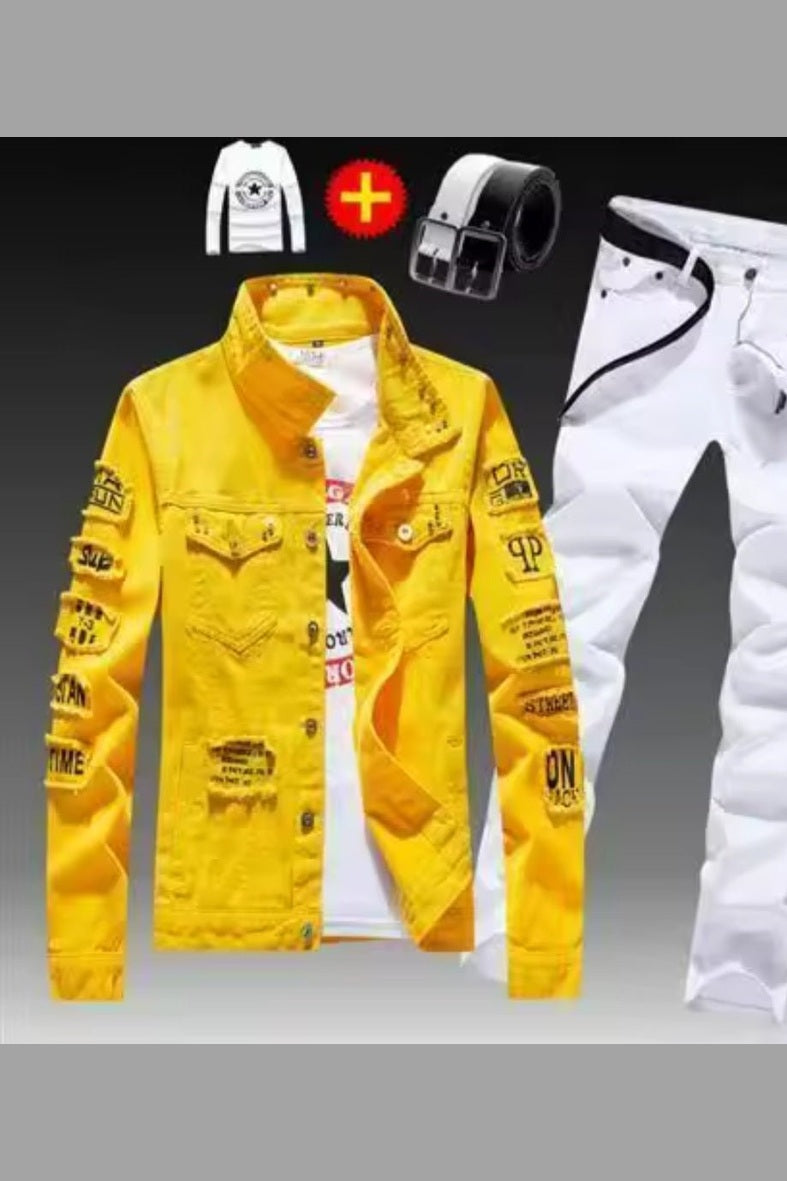 Men's Denim Jacket & Jeans Two-Piece Set | Spring Autumn Fashion Suit - GLITCH-BELLE