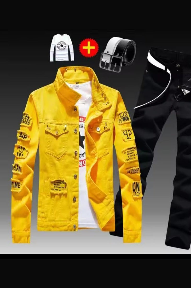 Men's Denim Jacket & Jeans Two-Piece Set | Spring Autumn Fashion Suit - GLITCH-BELLE