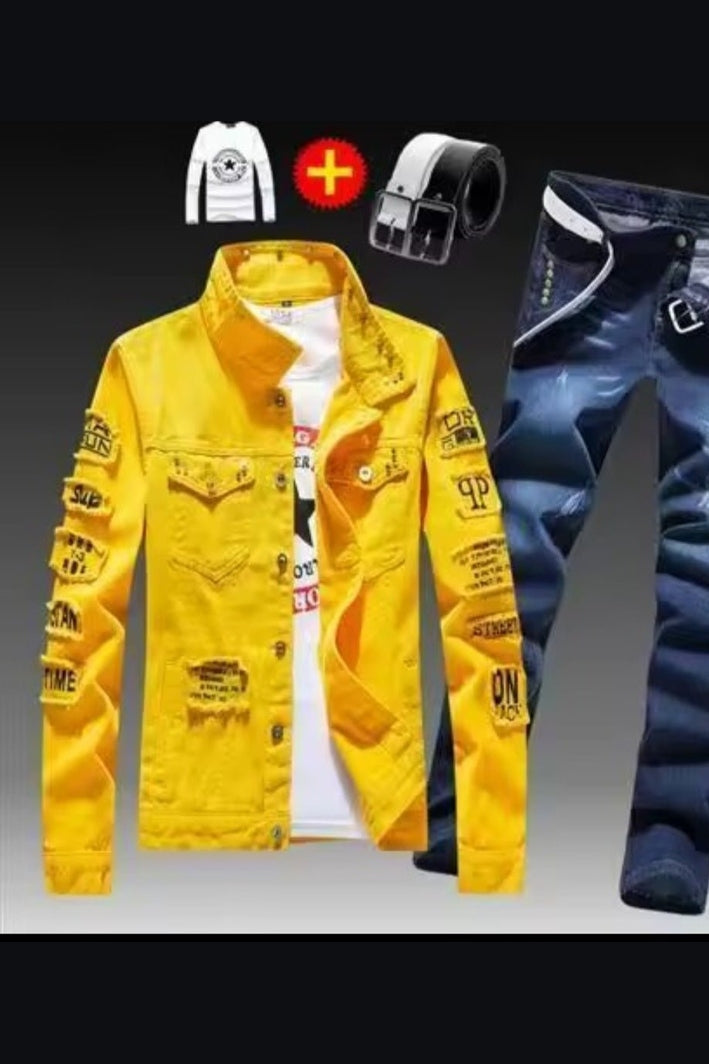 Men's Denim Jacket & Jeans Two-Piece Set | Spring Autumn Fashion Suit - GLITCH-BELLE