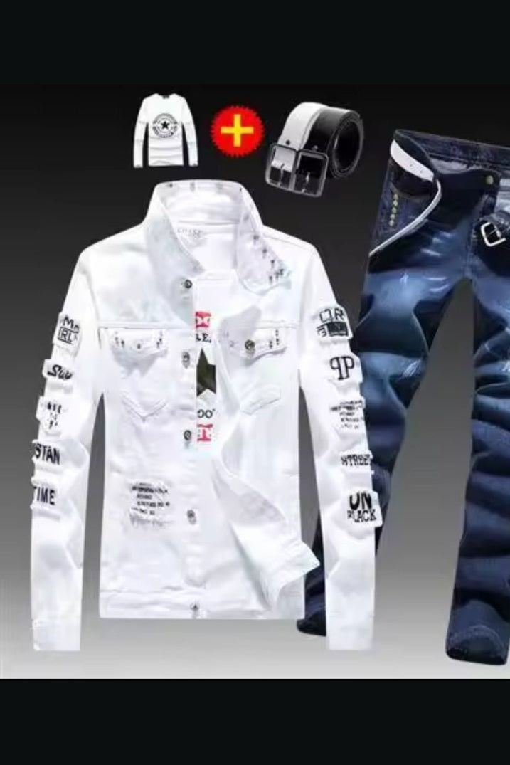 Men's Denim Jacket & Jeans Two-Piece Set | Spring Autumn Fashion Suit - GLITCH-BELLE
