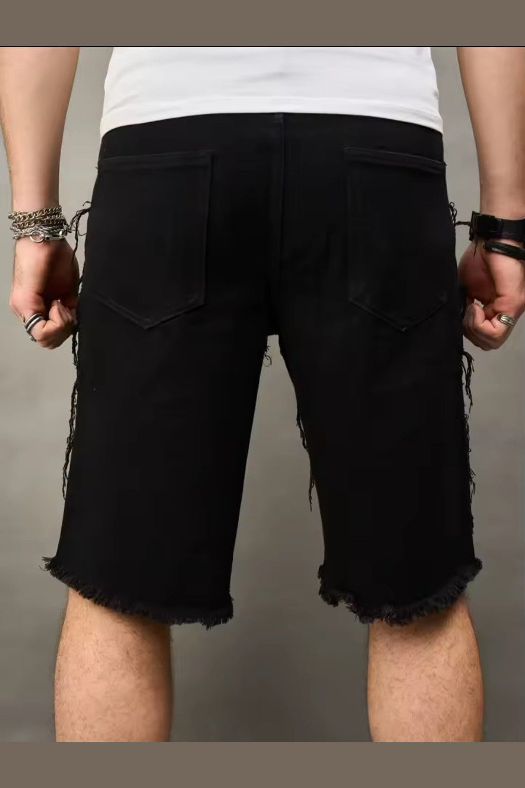 Men's Distressed Denim Shorts – Black Straight-Leg Street Style - GLITCH-BELLE
