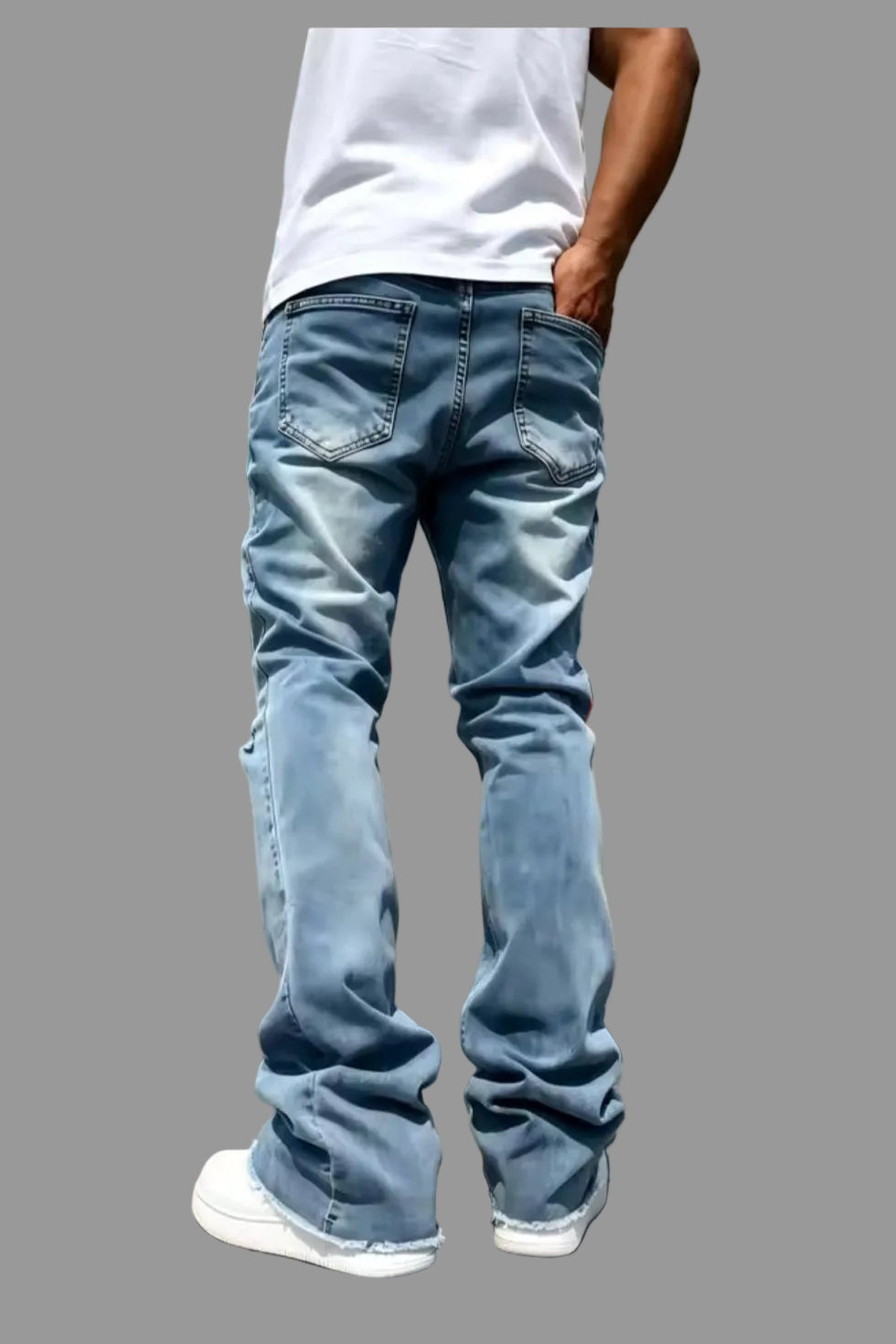 Men's Distressed Flared Denim Jeans – Knee Rips & Frayed Hem - GLITCH-BELLE