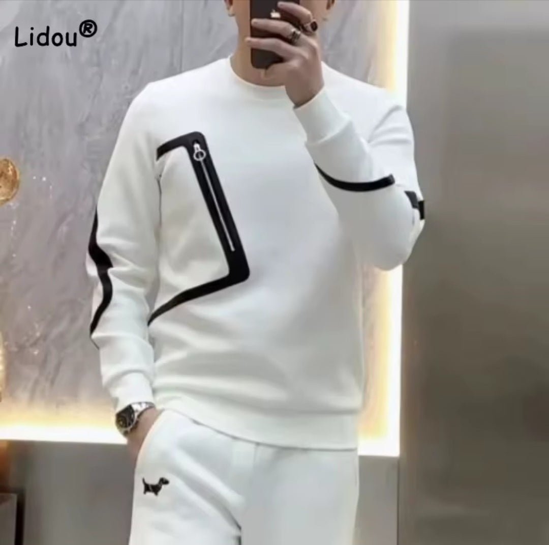 Men's Fashion Trend Zipper Patchwork Contrast Pullover – Casual Loose Long Sleeve Top - GLITCH - BELLE