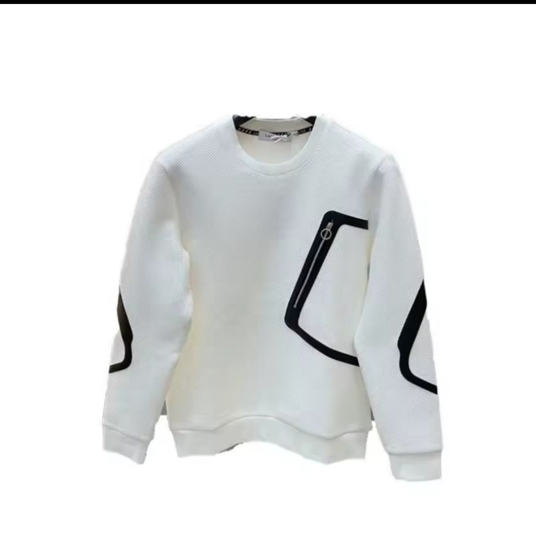 Men's Fashion Trend Zipper Patchwork Contrast Pullover – Casual Loose Long Sleeve Top - GLITCH - BELLE