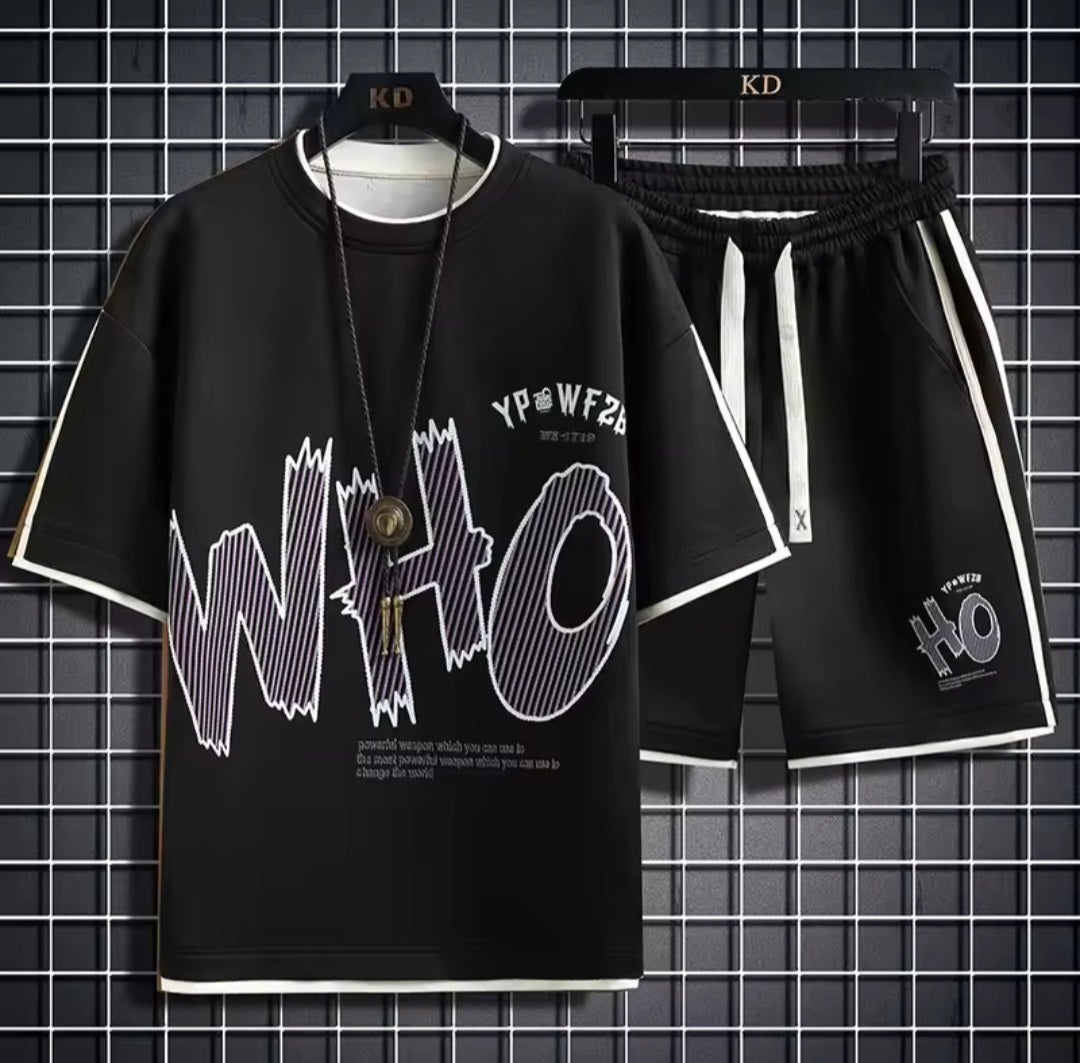Men's Graphic Tee & Shorts Two - Piece Set | Streetwear Tracksuit Casual Sport Suit - GLITCH - BELLE