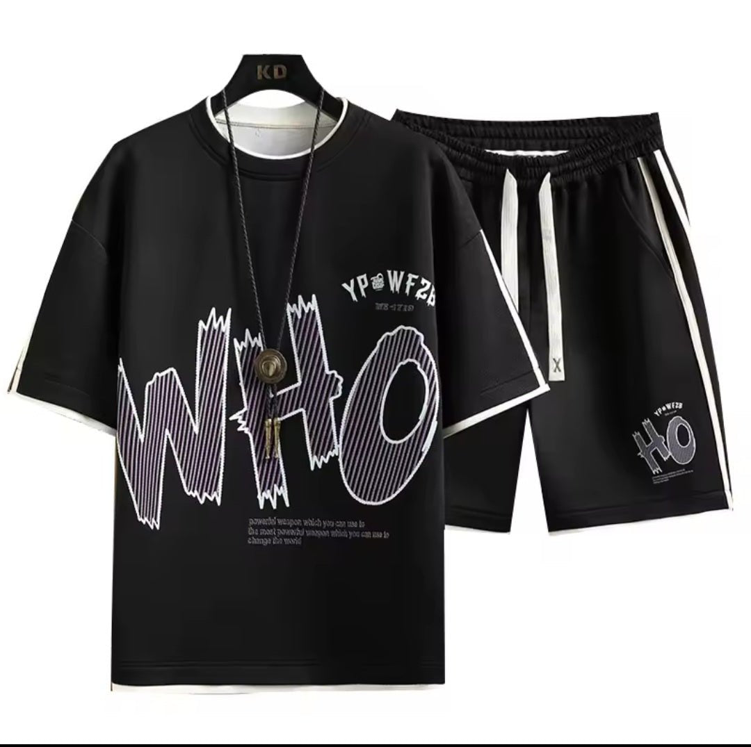 Men's Graphic Tee & Shorts Two - Piece Set | Streetwear Tracksuit Casual Sport Suit - GLITCH - BELLE
