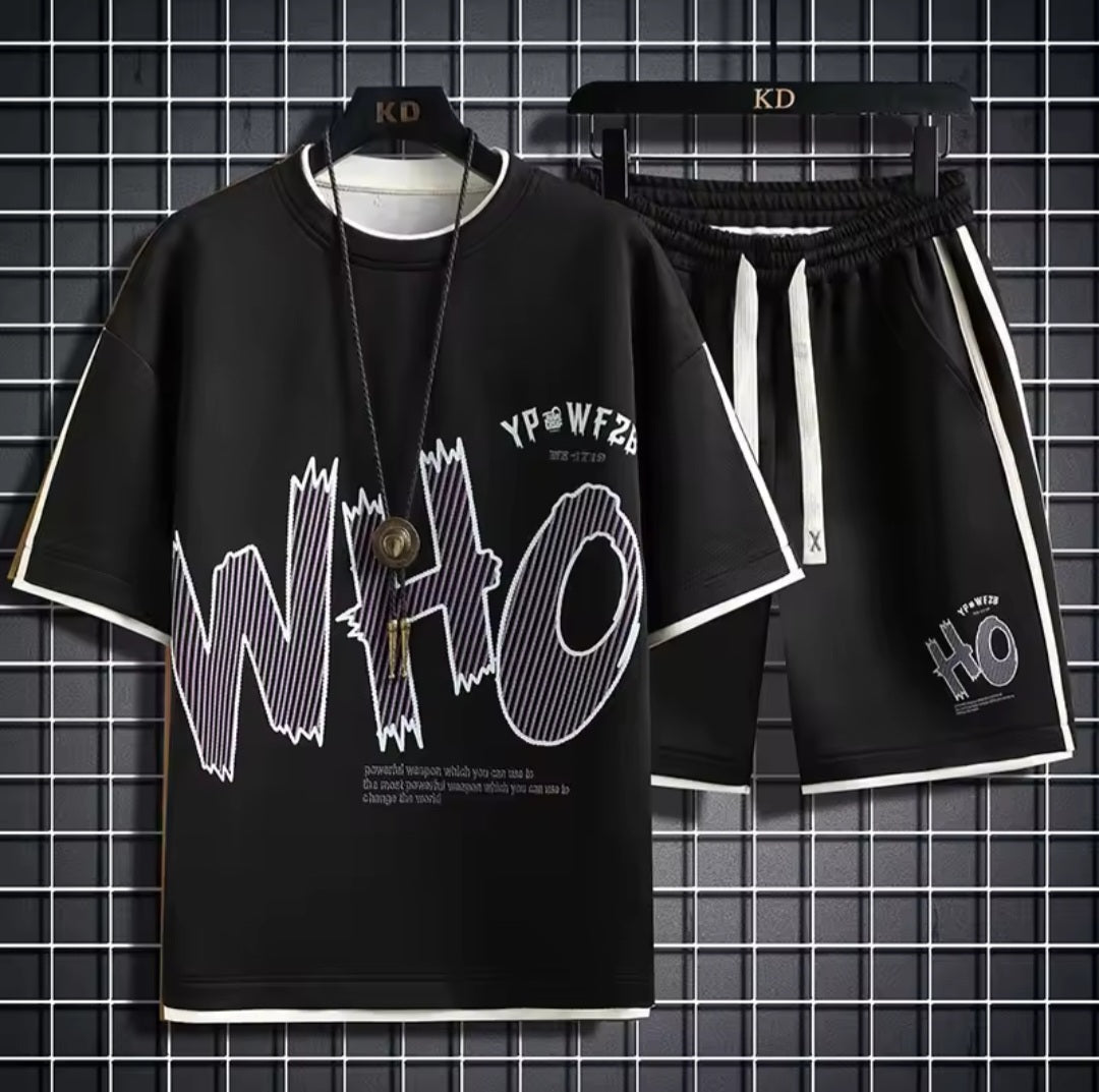 Men's Graphic Tee & Shorts Two - Piece Set | Streetwear Tracksuit Casual Sport Suit - GLITCH - BELLE