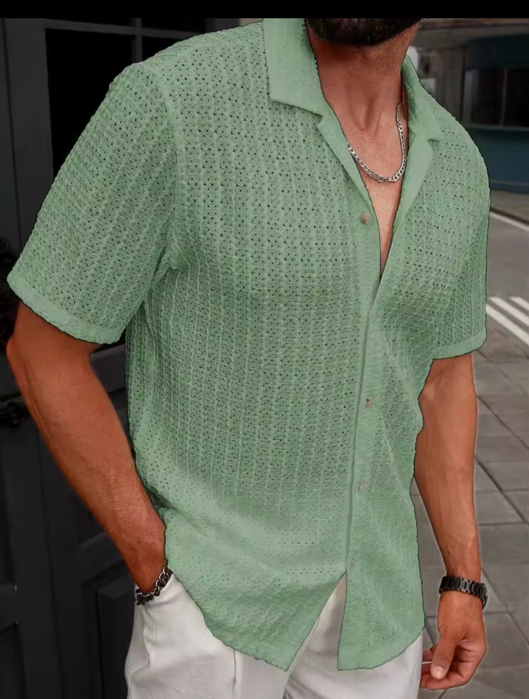 Men's Knit Breathable Short - Sleeve Shirt | Cool - Feel Summer Top - GLITCH - BELLE