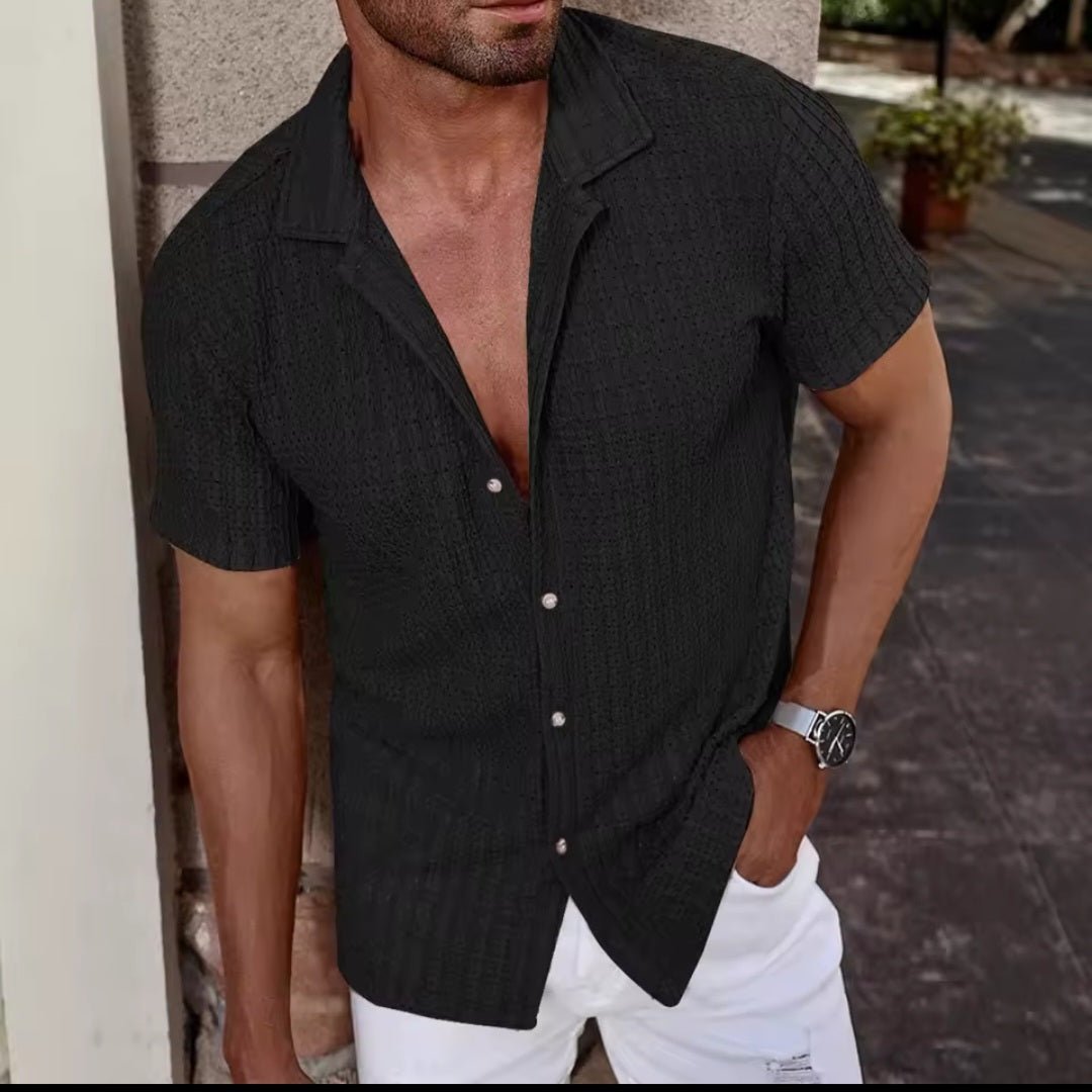 Men's Knit Breathable Short - Sleeve Shirt | Cool - Feel Summer Top - GLITCH - BELLE