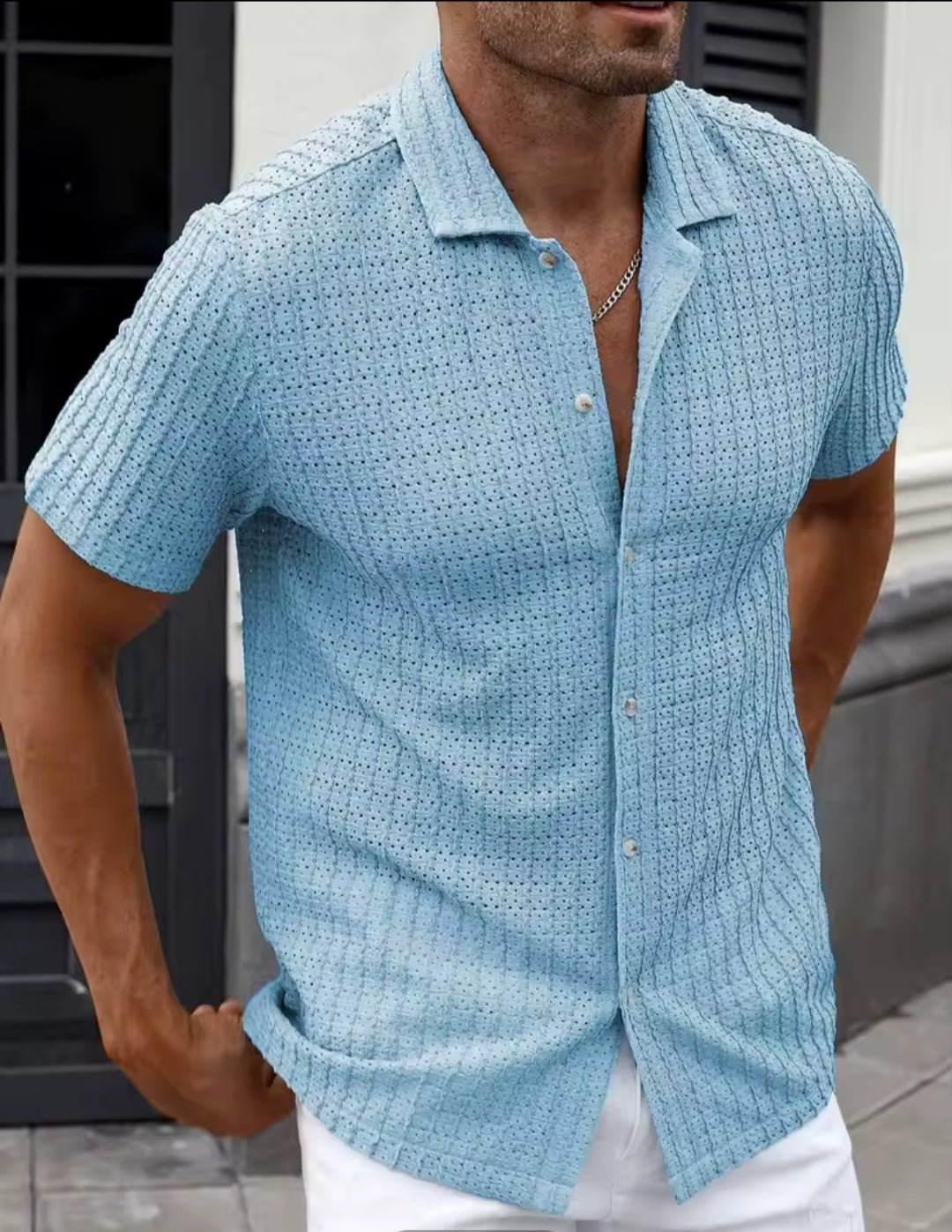 Men's Knit Breathable Short - Sleeve Shirt | Cool - Feel Summer Top - GLITCH - BELLE