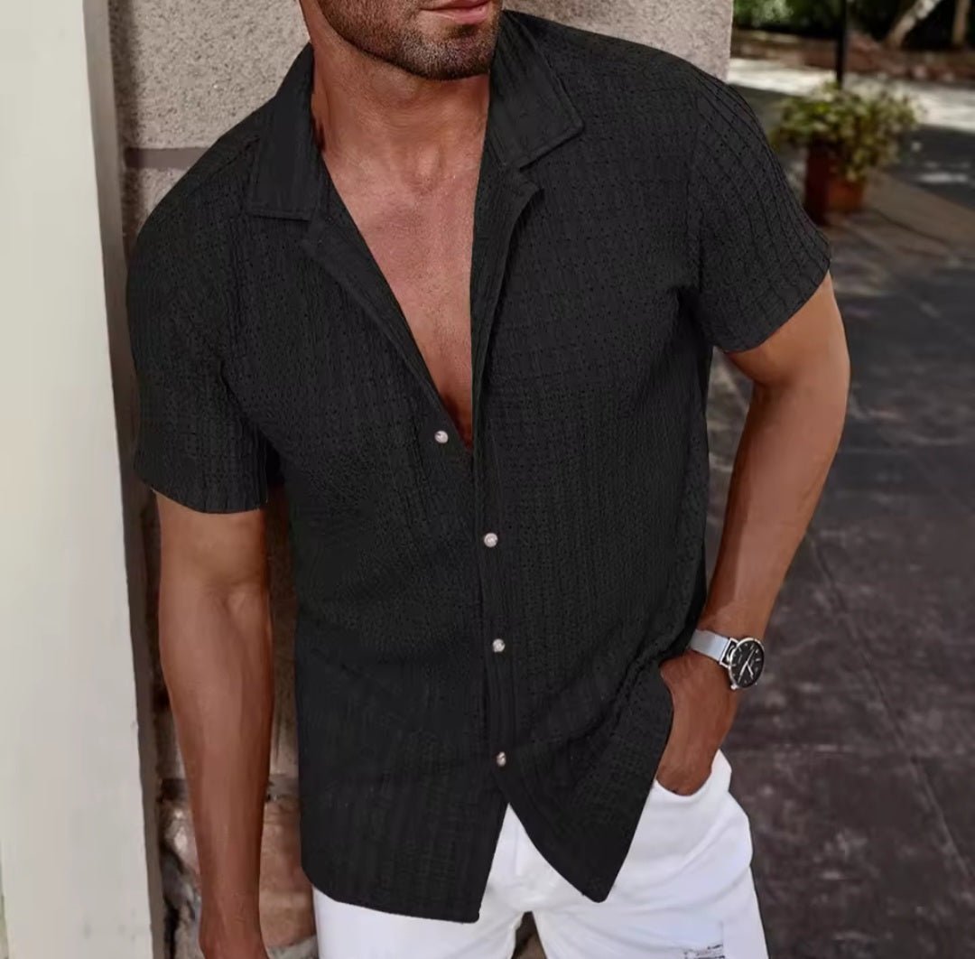 Men's Knit Breathable Short - Sleeve Shirt | Cool - Feel Summer Top - GLITCH - BELLE