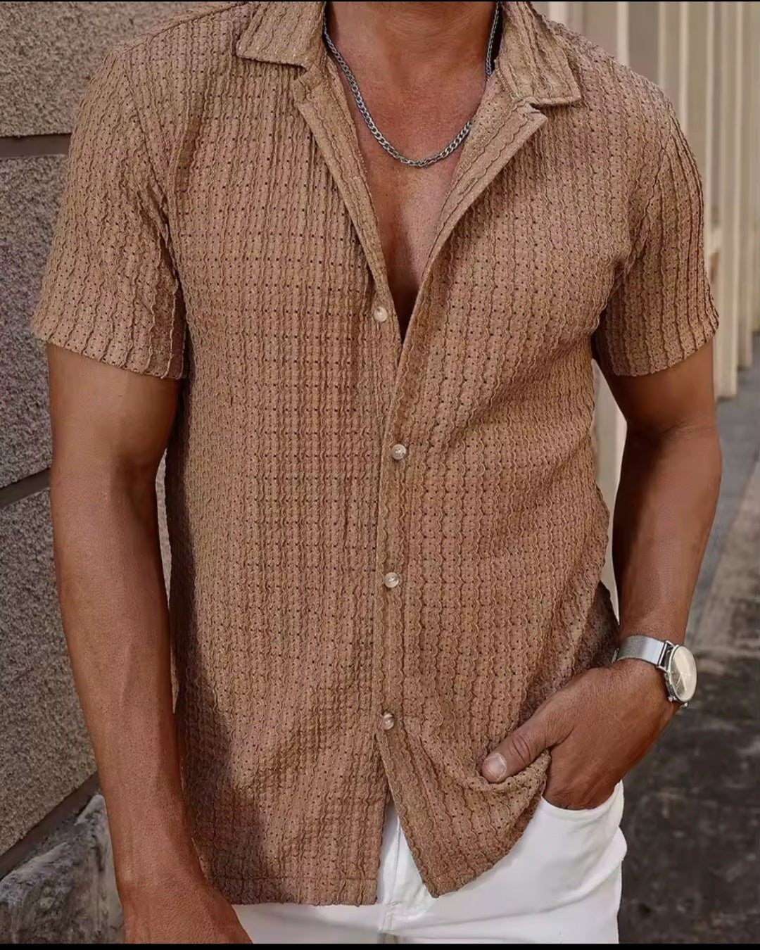 Men's Knit Breathable Short - Sleeve Shirt | Cool - Feel Summer Top - GLITCH - BELLE
