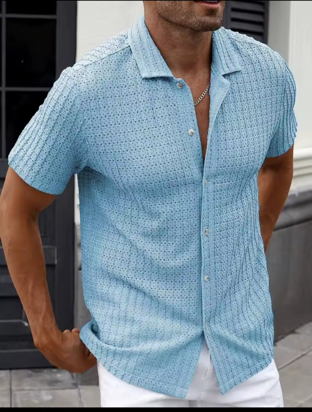 Men's Knit Breathable Short - Sleeve Shirt | Cool - Feel Summer Top - GLITCH - BELLE