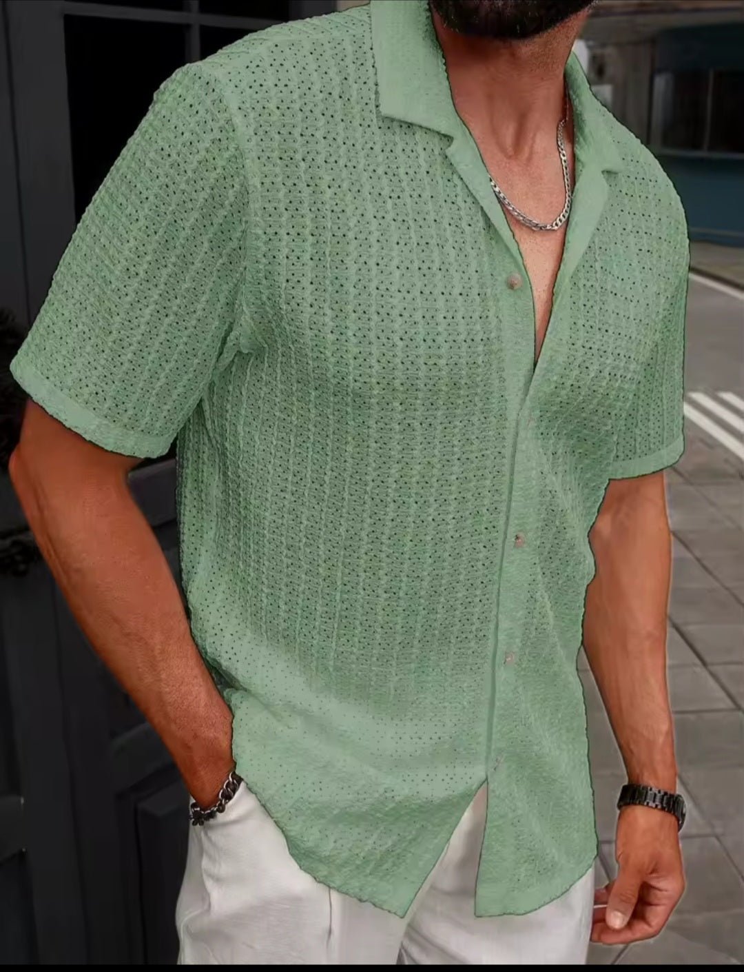 Men's Knit Breathable Short - Sleeve Shirt | Cool - Feel Summer Top - GLITCH - BELLE