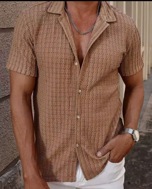 Men's Knit Breathable Short - Sleeve Shirt | Cool - Feel Summer Top - GLITCH - BELLE