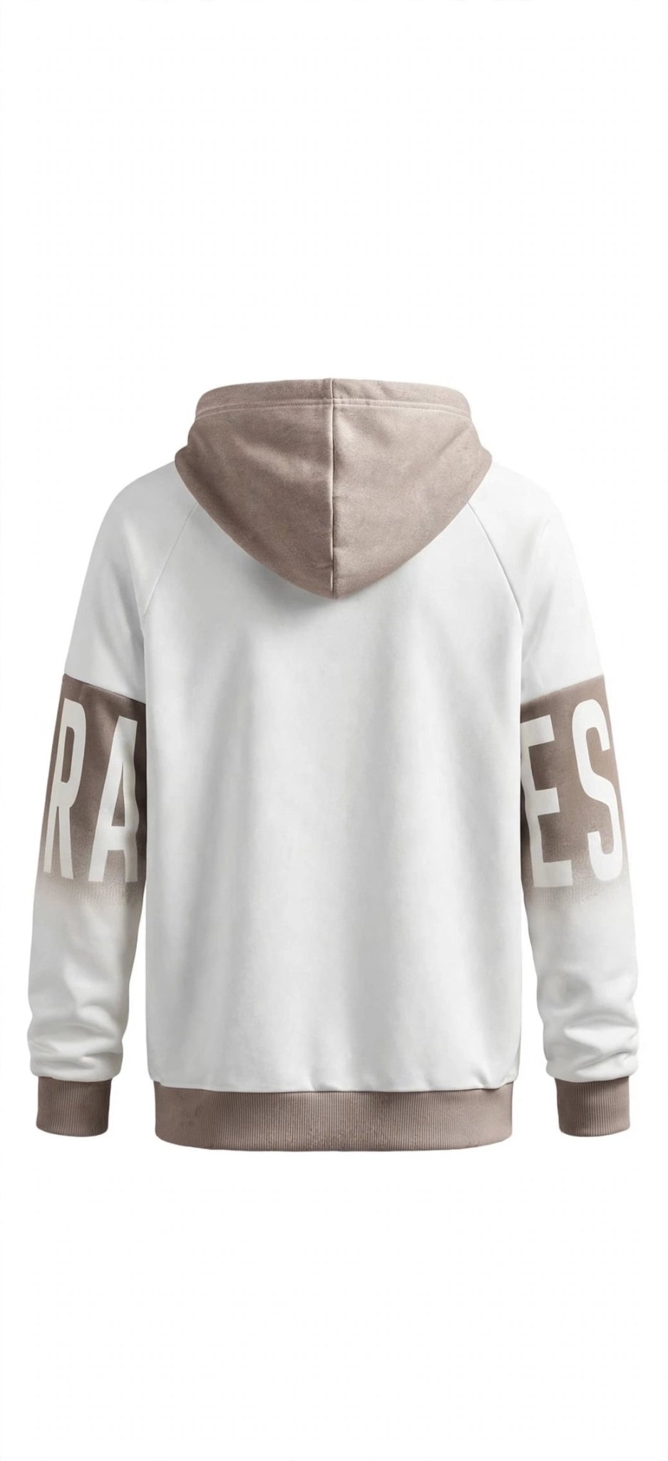 Men's Los Angeles Graphic Color-Block Hoodie – Two-Tone Beige & White Pullover - GLITCH-BELLE