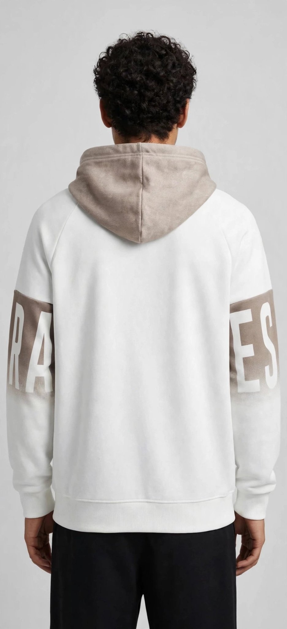 Men's Los Angeles Graphic Color-Block Hoodie – Two-Tone Beige & White Pullover - GLITCH-BELLE