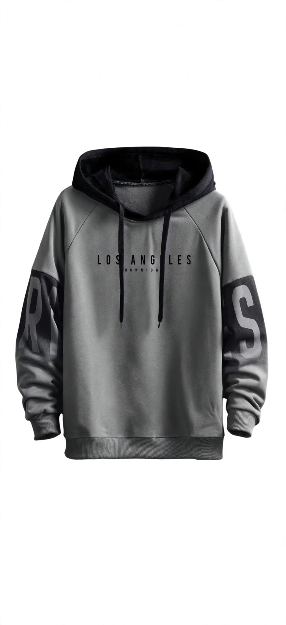 Men's Los Angeles Graphic Color-Block Hoodie – Two-Tone Beige & White Pullover - GLITCH-BELLE