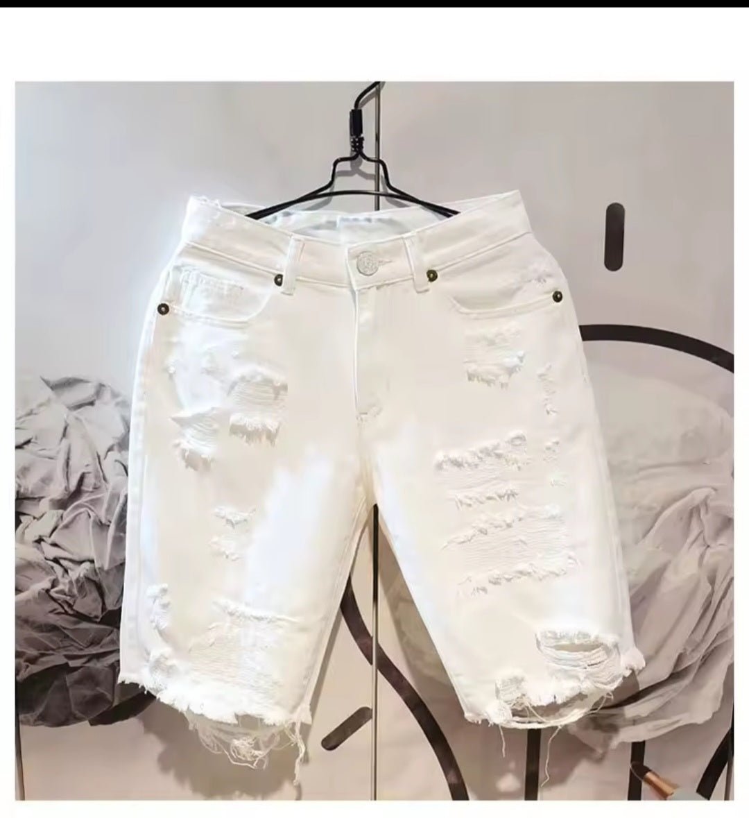 Men's Ripped Denim Shorts | Loose Straight Streetwear Boyfriend Jeans - GLITCH - BELLE