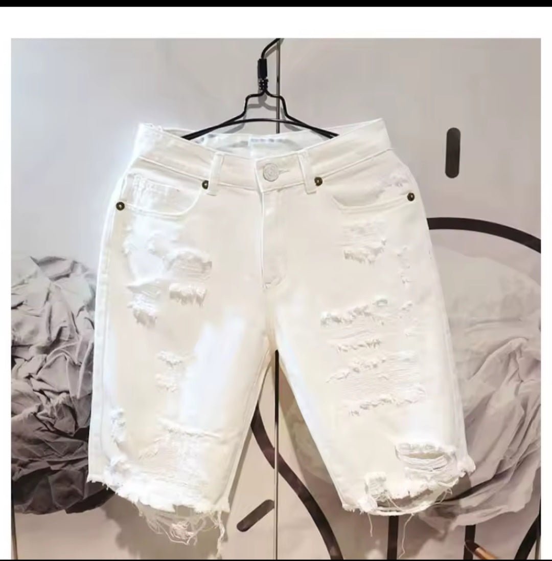 Men's Ripped Denim Shorts | Loose Straight Streetwear Boyfriend Jeans - GLITCH - BELLE