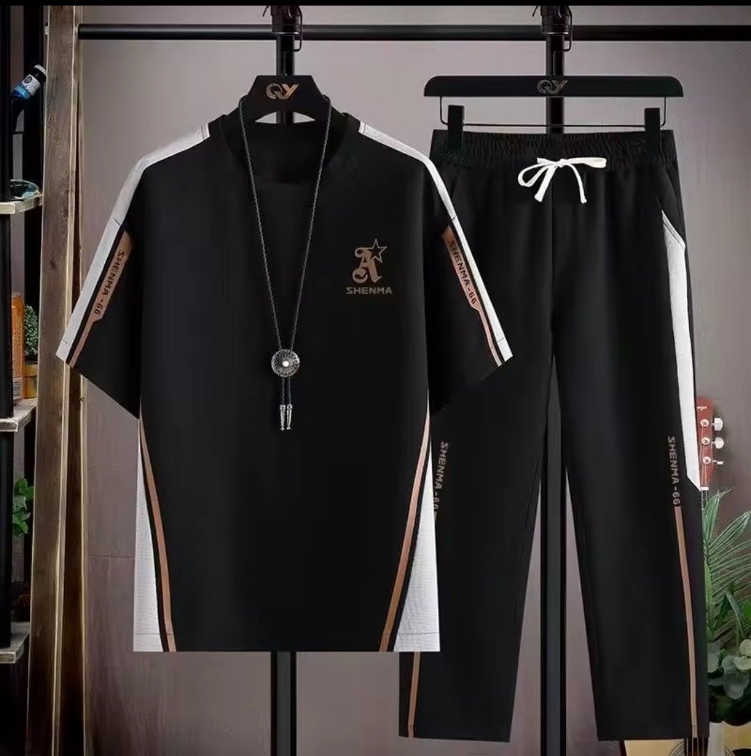 Men's Shenma Contrast Panel T-Shirt & Jogger Set - GLITCH-BELLE