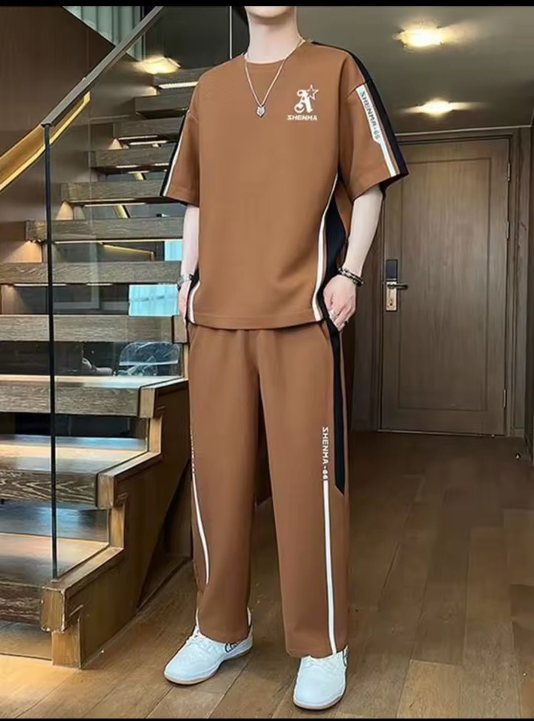 Men's Shenma Contrast Panel T-Shirt & Jogger Set - GLITCH-BELLE