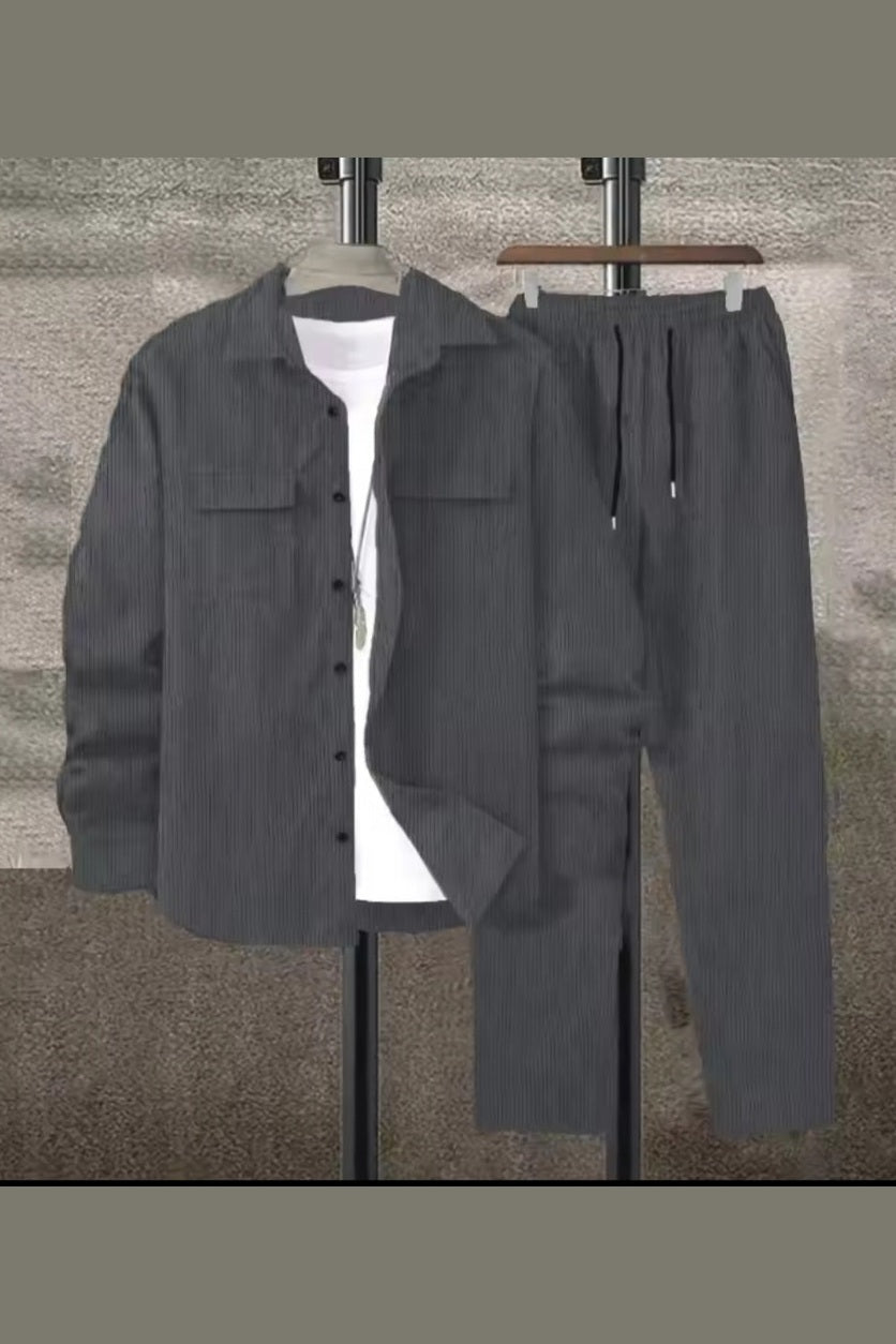 Men's Solid Color Corduroy 2-Piece Set - GLITCH-BELLE