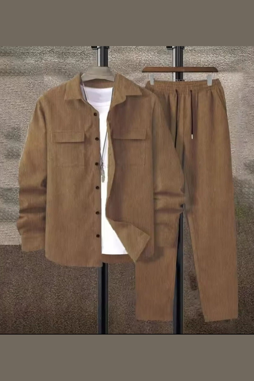 Men's Solid Color Corduroy 2-Piece Set - GLITCH-BELLE