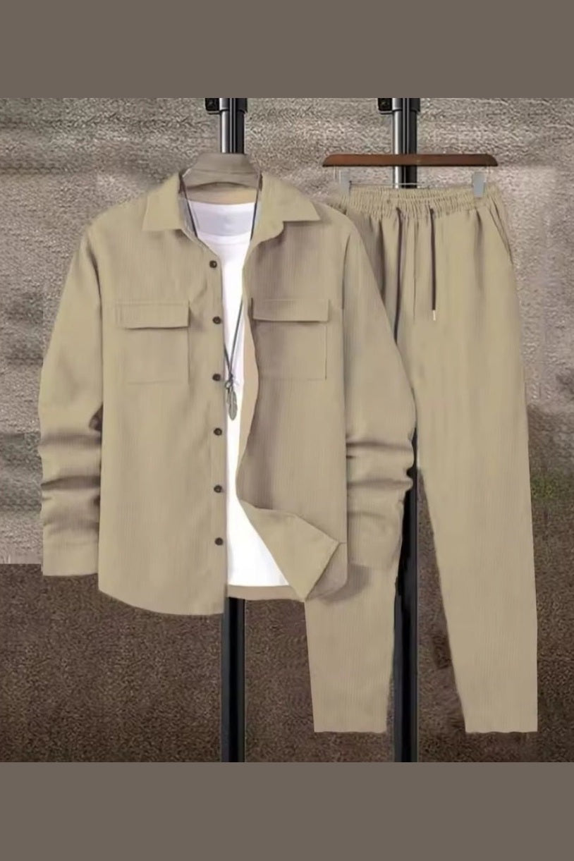Men's Solid Color Corduroy 2-Piece Set - GLITCH-BELLE