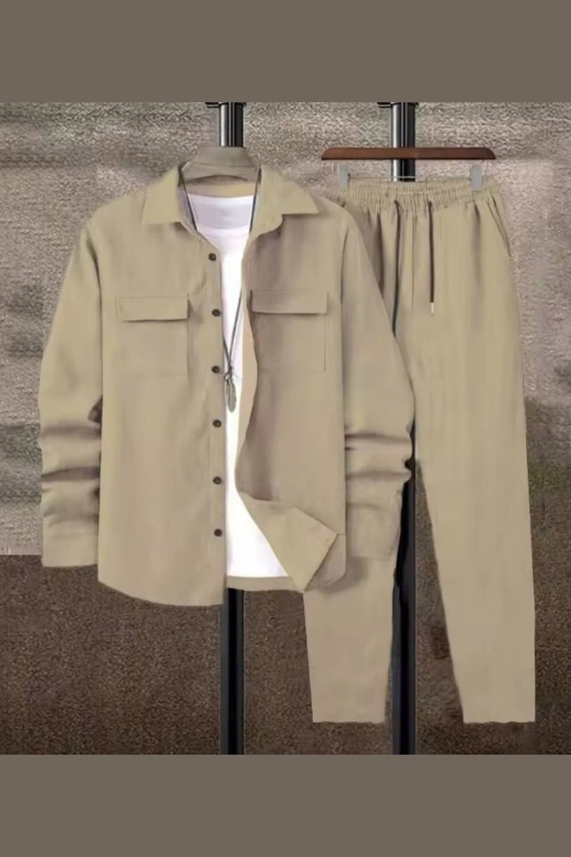 Men's Solid Color Corduroy 2-Piece Set - GLITCH-BELLE