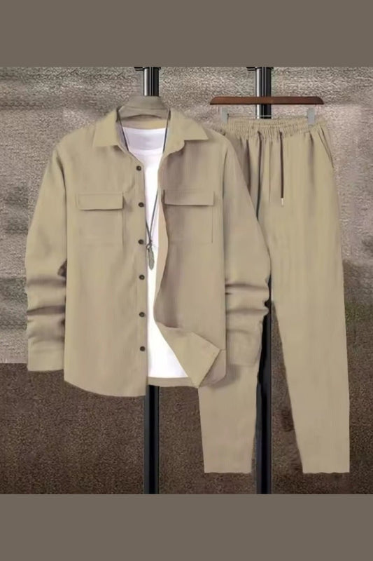 Men's Solid Color Corduroy 2-Piece Set - GLITCH-BELLE