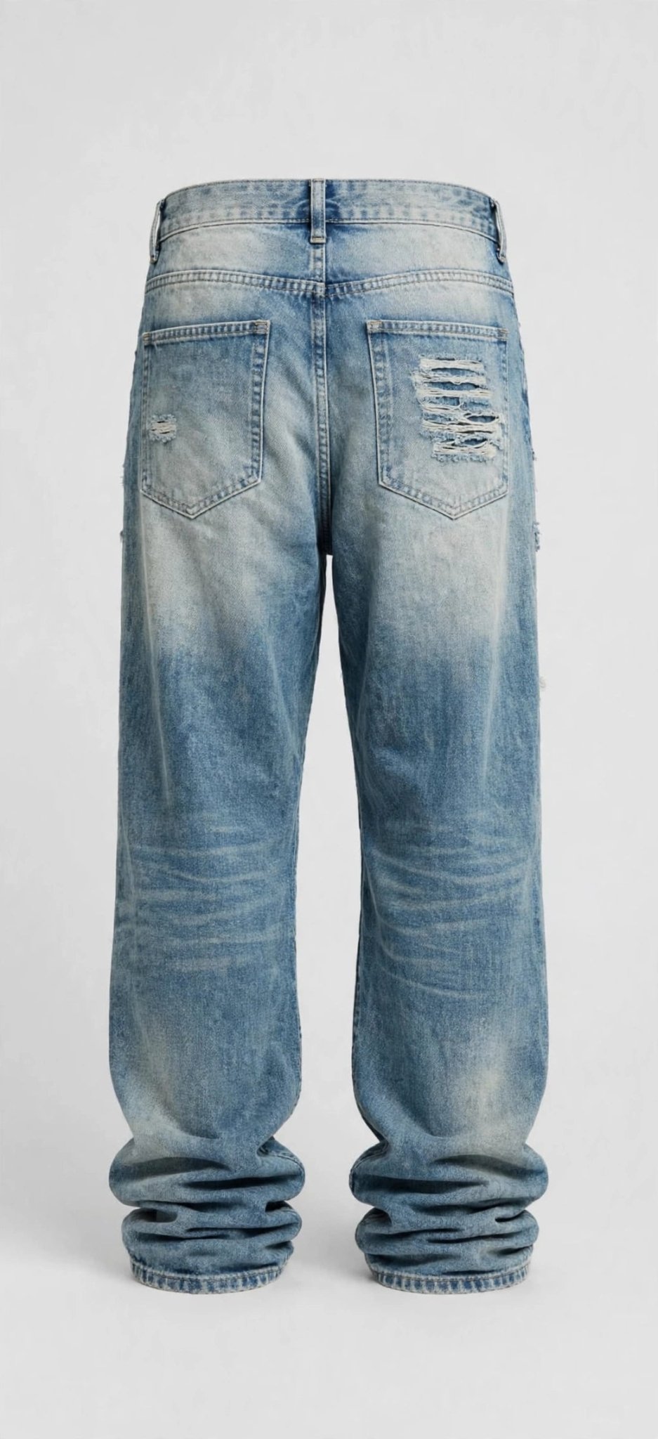 Men's Straight-Leg Distressed Jeans | Mid-Rise Stretch Denim with Leg Zipper - GLITCH-BELLE