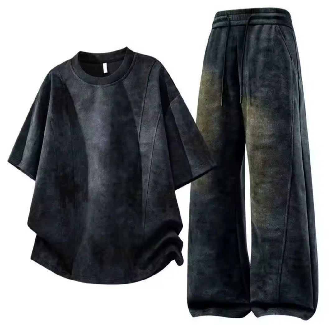 Men's Tie Dye Oversized Tee & Straight Leg Pants Set - GLITCH-BELLE