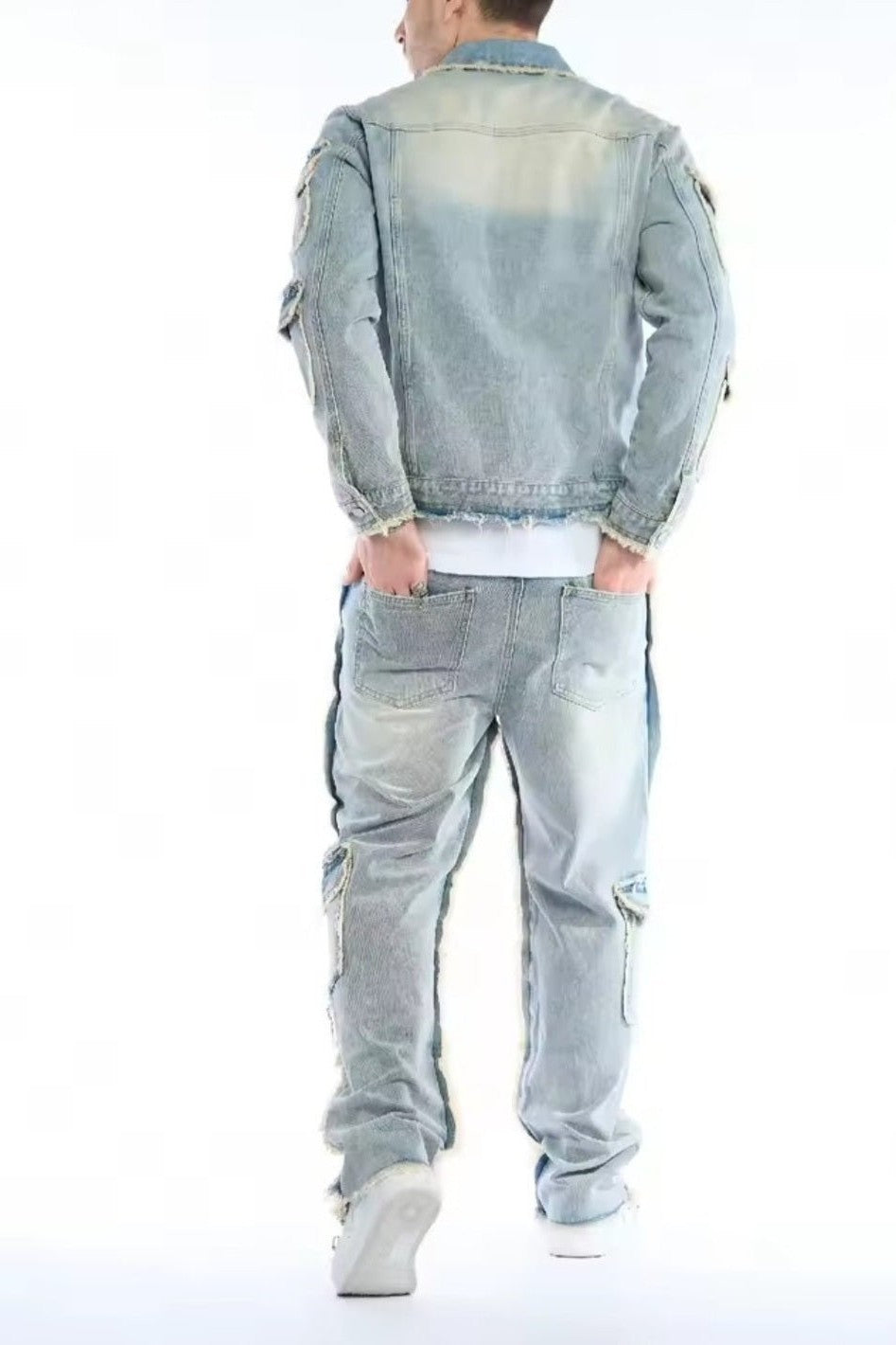 Men's Washed Denim Two-Piece Set – Jacket & Cargo Jeans - GLITCH-BELLE