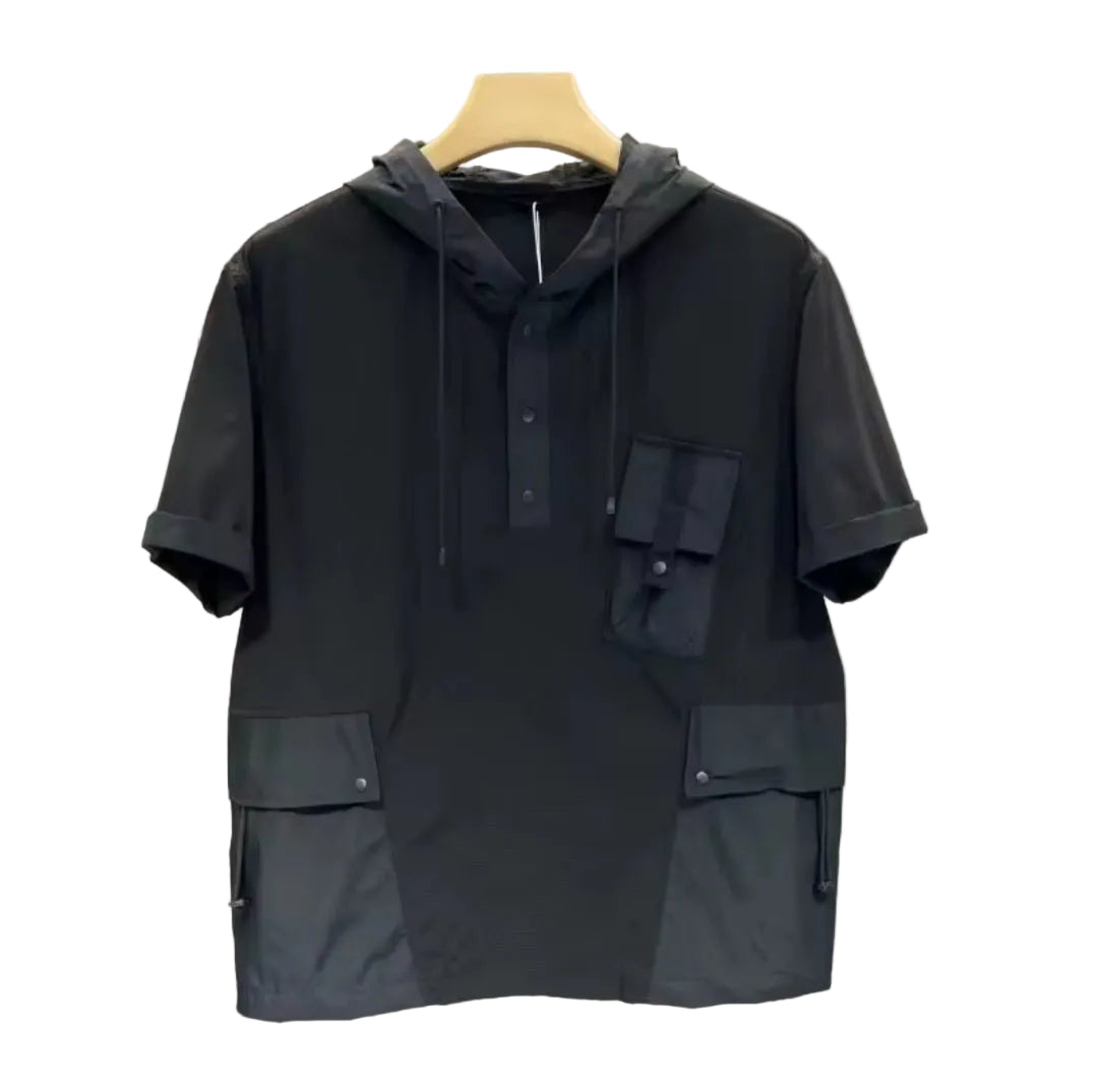 Men's Workwear Two - Piece Set – Short Sleeve Hoodie & Cargo Shorts - GLITCH - BELLE