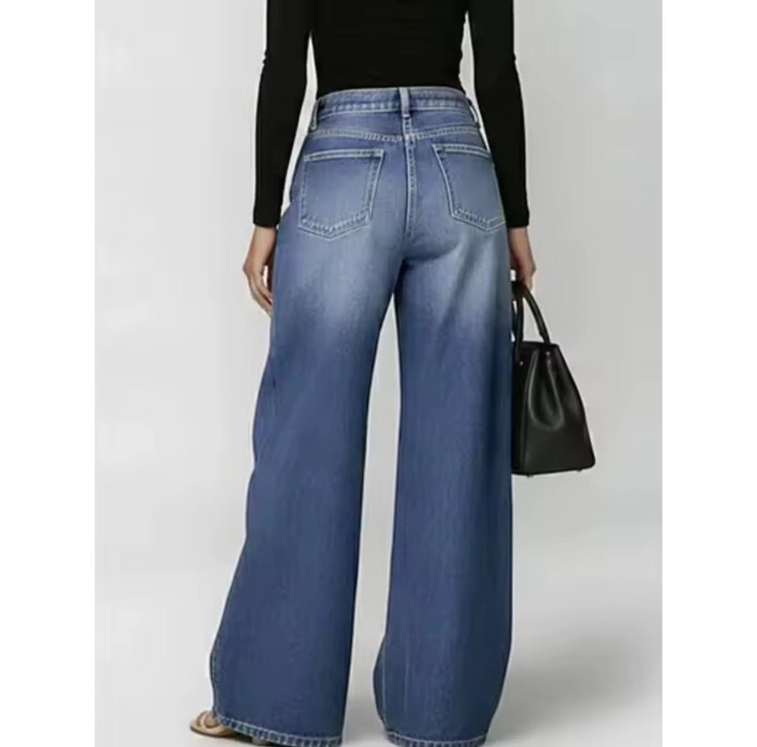 Metal Grommet Wide Leg Jeans – High - Waist Streetwear Denim - GLITCH - BELLE