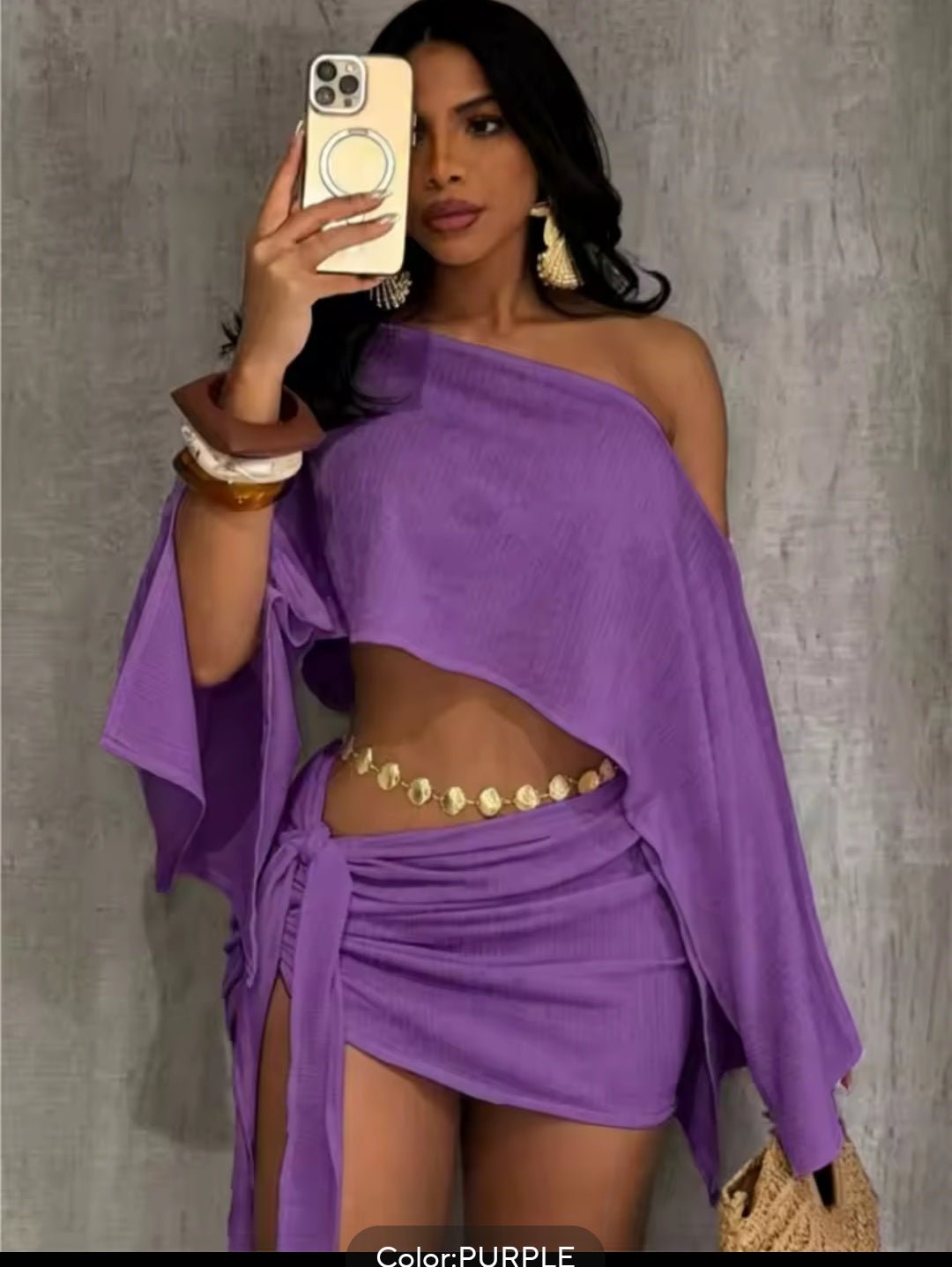 Off-Shoulder Crop Top & Wrap Mini Skirt Set - GLITCH-BELLE