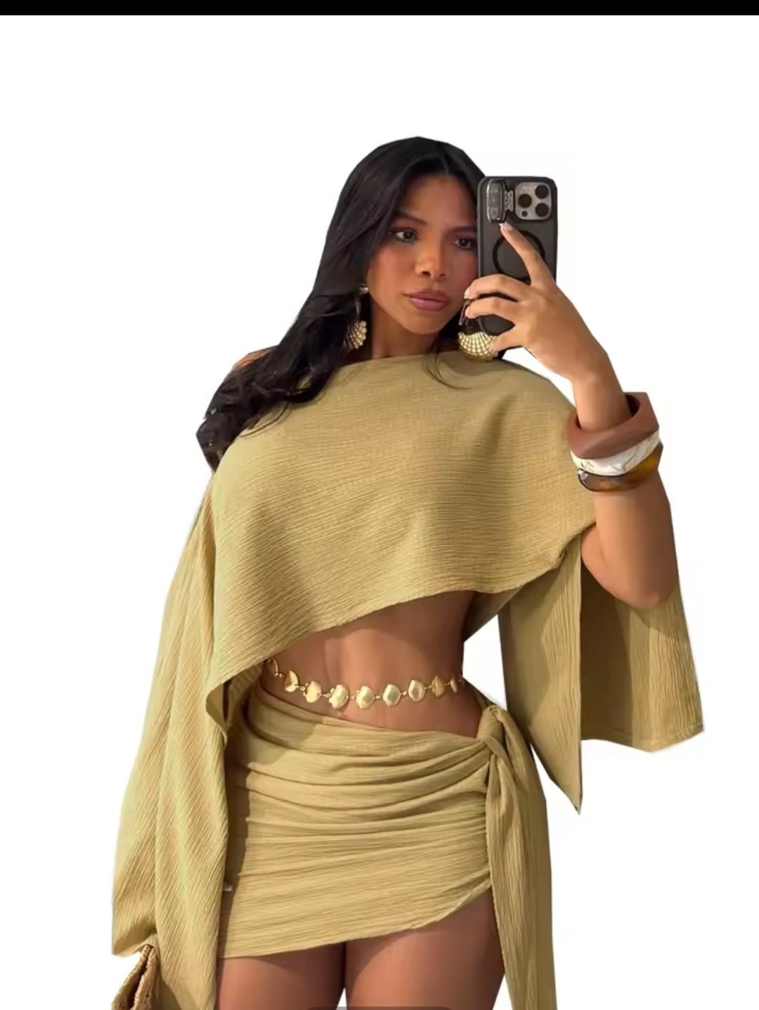 Off-Shoulder Crop Top & Wrap Mini Skirt Set - GLITCH-BELLE
