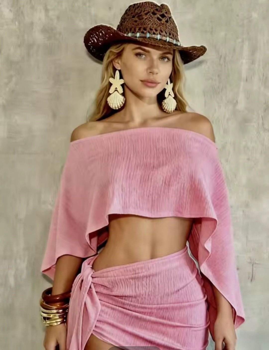 Off-Shoulder Crop Top & Wrap Mini Skirt Set - GLITCH-BELLE