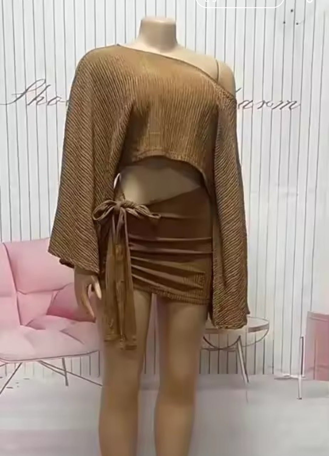 Off-Shoulder Crop Top & Wrap Mini Skirt Set - GLITCH-BELLE